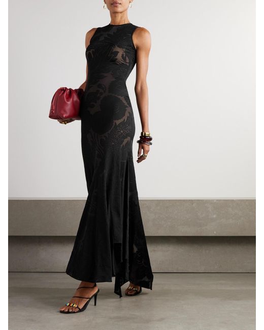 Etro Black Asymmetric Devoré-Jersey Gown