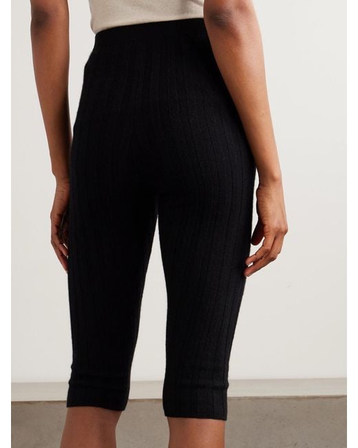 The Elder Statesman Black Diana Cropped Ribbed Cashmere Leggings