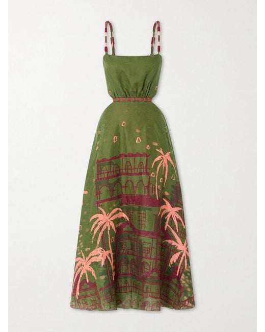 Johanna Ortiz Green Sailors Prayer Printed Woven Maxi Dress