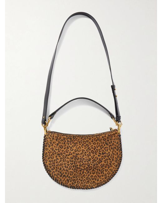Isabel Marant White Oskan Soft Leather-Trimmed Leopard-Print Suede Shoulder Bag