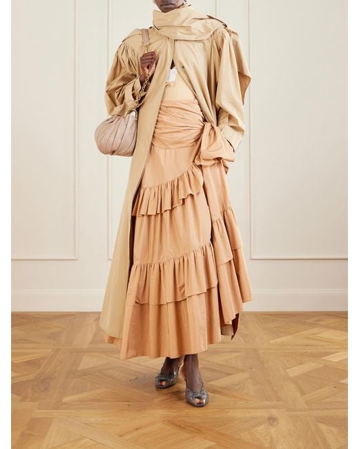 Chloé Natural Bow-Detailed Ruffled Organic Cotton-Poplin Midi Skirt