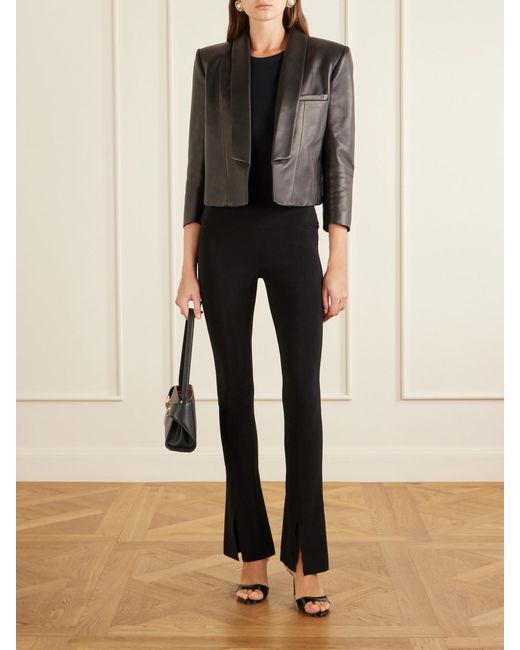 Balmain Black Cropped Leather Biker Jacket