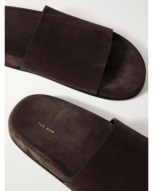 The Row White Hugh Suede Slides