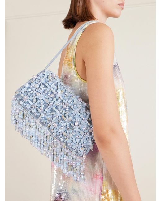 Cult Gaia Blue Idalia Mini Bead-Embellished Shoulder Bag