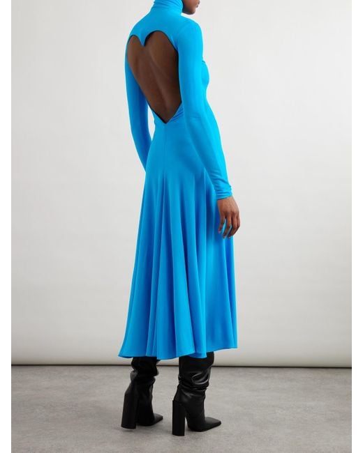Alaïa Blue Open-Back Jersey Turtleneck Midi Dress