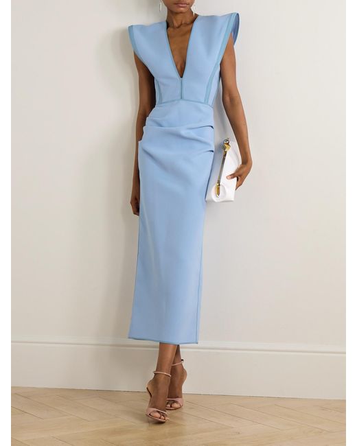 Maticevski Blue Wingtip Draped Crepe Midi Dress