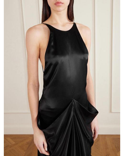 Khaite Black Kent Draped Satin Maxi Dress