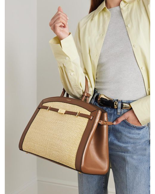 DeMellier London Natural The Hudson Leather-Trimmed Raffia Tote