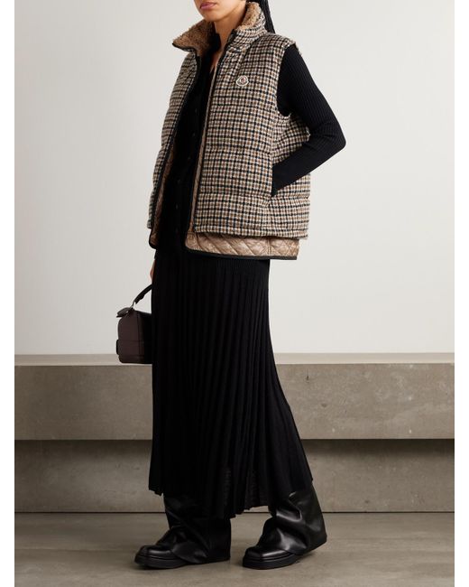 Moncler Brown Touvet Appliquéd Layered Quilted Checked Wool-Blend Tweed Down Vest