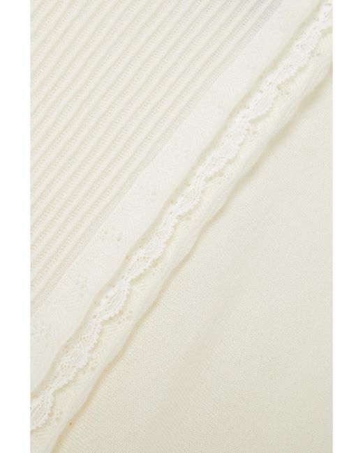 James Purdey & Sons White Embellished Lace-Trimmed Pointelle-Knit Cashmere Sweater