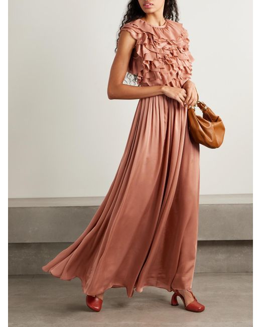 Ulla Johnson Pink Byzantine Open-Back Ruffled Silk-Satin And Chiffon Maxi Dress