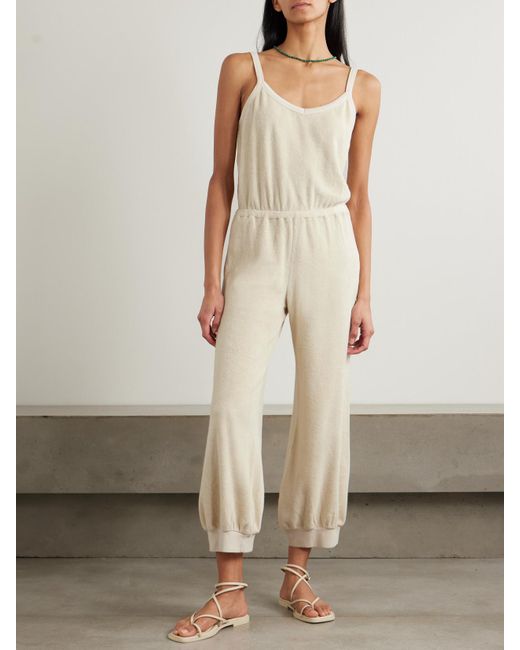 Suzie Kondi Natural Giorgi Cropped Cotton-Blend Terry Jumpsuit