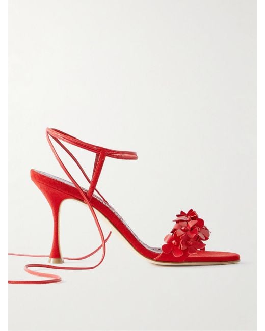 Sandales En Daim À Finitions En Cuir Anista 90 Manolo Blahnik en coloris Red
