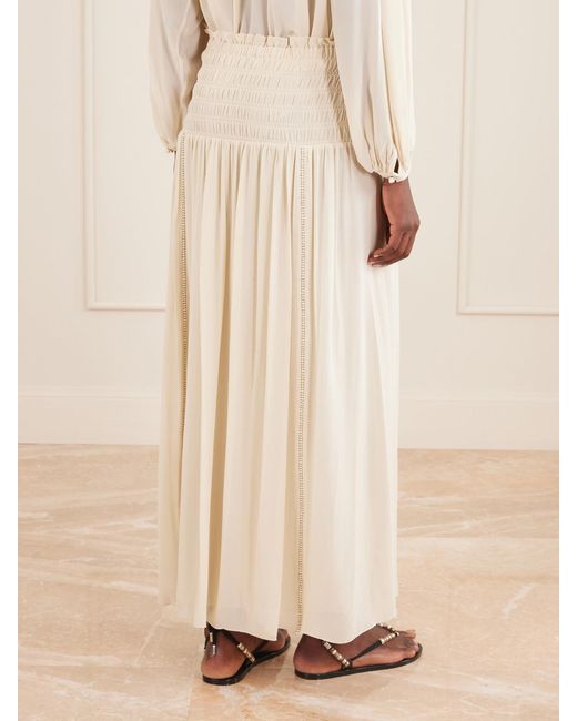 Isabel Marant Natural Nerly Bead-Embellished Smocked Silk Maxi Skirt