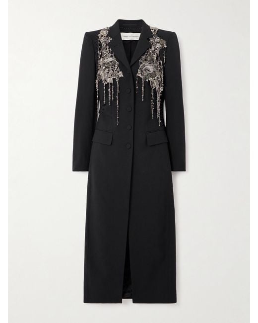 Dries Van Noten Black Fringed Embellished Wool And Mohair-Blend Twill Coat