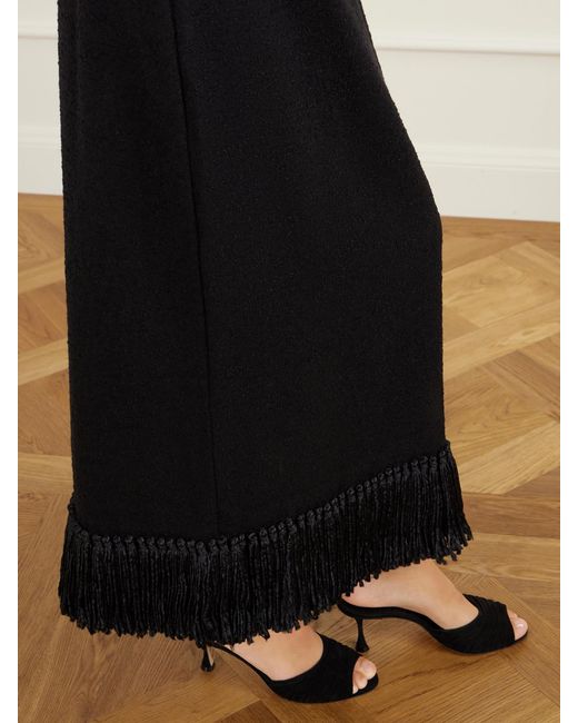 Heirlome Black Matilde Fringe-Detail Wool-Blend Maxi Skirt