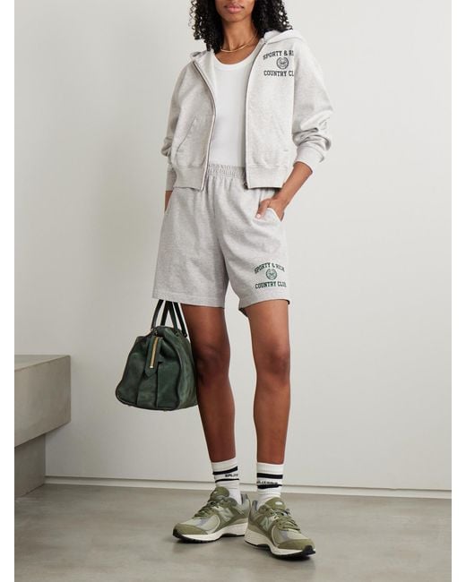 Sporty & Rich White Varsity Crest Printed Cotton-Blend Jersey Shorts