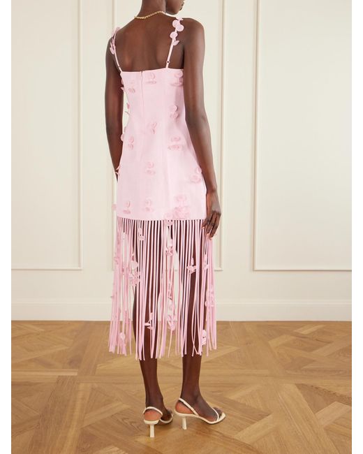 Jonathan Simkhai Pink Juliana Embellished Fringed Linen-Blend Midi Dress