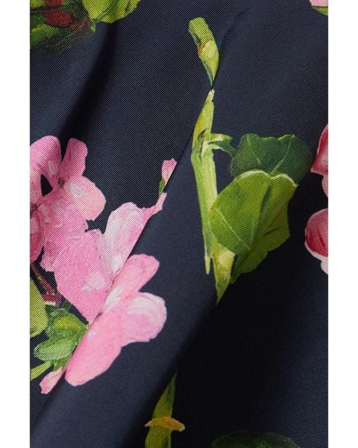 Oscar de la Renta White Ruffled Floral-Print Silk-Faille Halterneck Gown