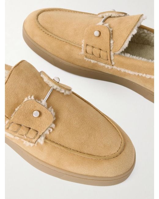 Christian Louboutin Natural Chambeliboat Loafers Aus Veloursleder Mit Shearling-Futter