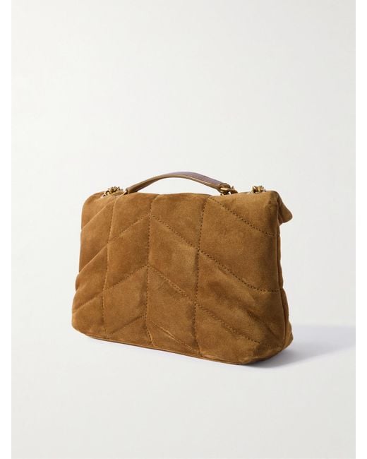 Saint Laurent Brown Toy Puffer Matelassé Leather-Trimmed Suede Shoulder Bag