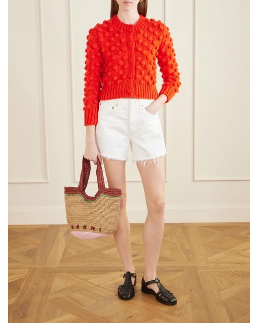 Suzie Kondi Red Juno Cropped Knitted Cotton And Silk-Blend Cardigan