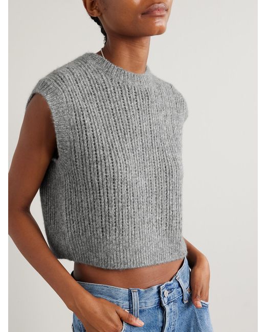 James Perse Gray Cropped Cashmere And Silk-Blend Vest