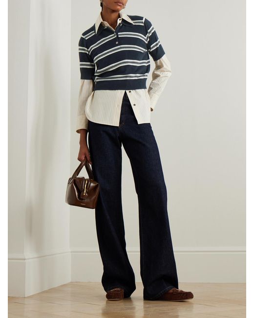 arch4 Blue Octavia Striped Cashmere Polo Shirt