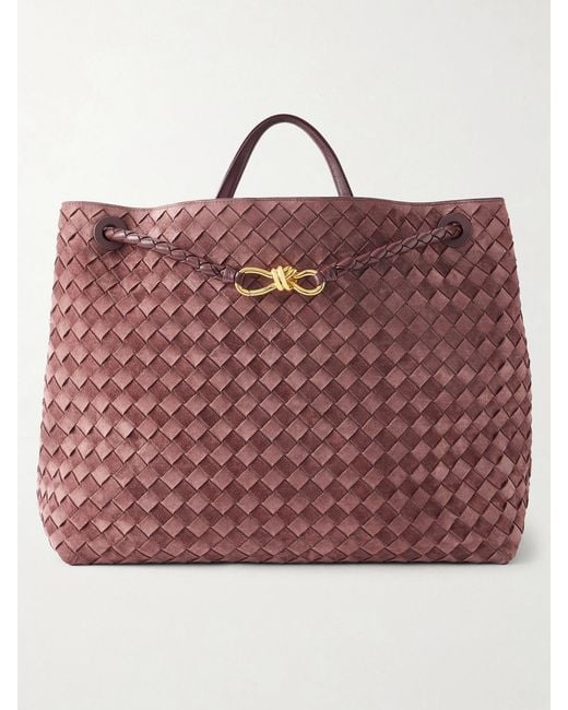 Bottega Veneta Red Andiamo Large Leather-Trimmed Intrecciato Suede Tote