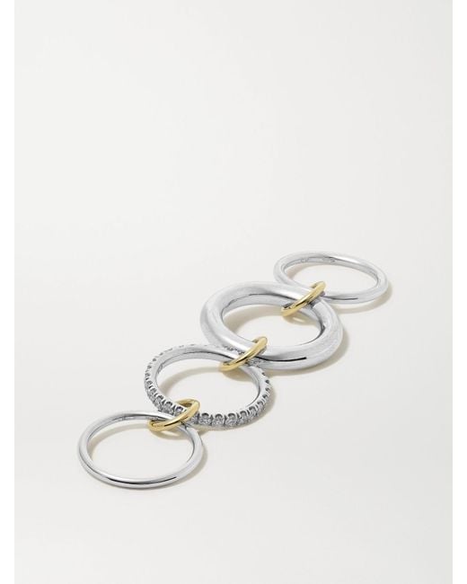 Spinelli Kilcollin Metallic Luna Set Aus Vier Ringen Aus Sterlingsilber Und 18 Karat Mit Diamanten