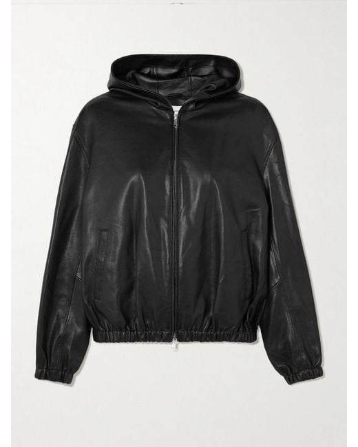 Nour Hammour Black Leo Hooded Paneled Leather Jacket