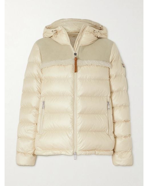 Moncler Natural Beauvais Shearling-Paneled Quilted Shell Hooded Down Jacket