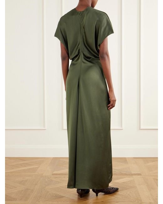 Totême  Green Draped Crepe Satin Maxi Dress
