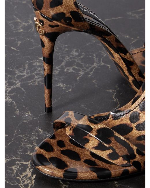 Dolce & Gabbana Black Leopard-Print Patent-Leather Sandals