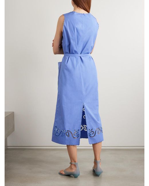 Vita Kin Blue Katya Belted Scalloped Broderie Anglaise Cotton Midi Dress