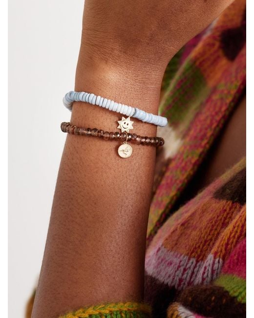Sydney Evan Natural Small Happy Face Set Of Two 14-Karat, Opal And Andalusite Bracelets