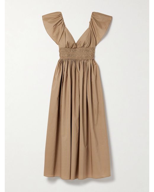 Matteau Natural Shirred Organic Cotton-Poplin Midi Dress
