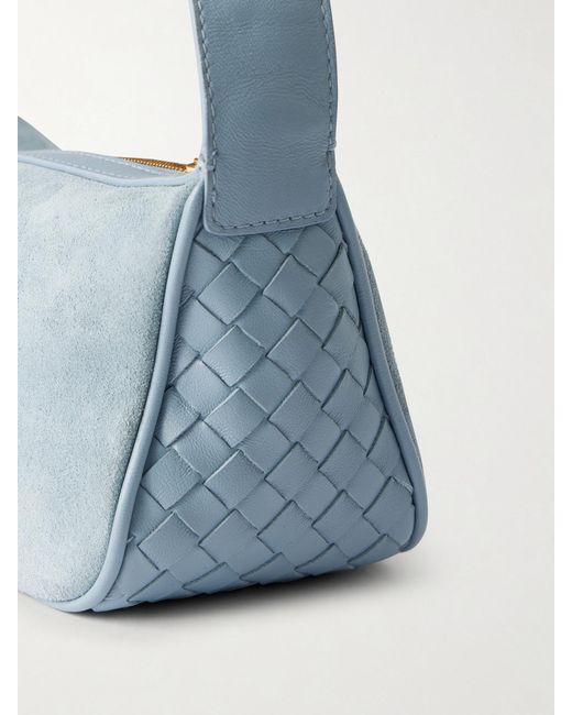 Bottega Veneta Blue Nodo Intrecciato Leather-Trimmed Suede Shoulder Bag