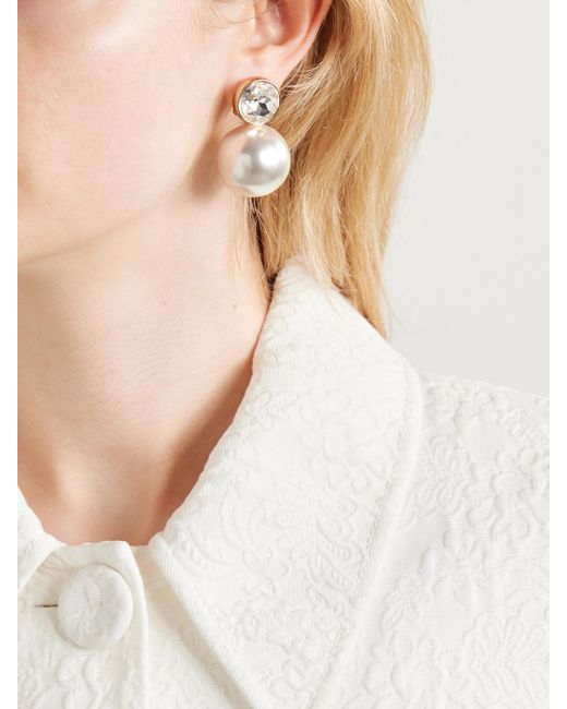 Carolina Herrera Natural Tone, Faux Pearl And Crystal Earrings