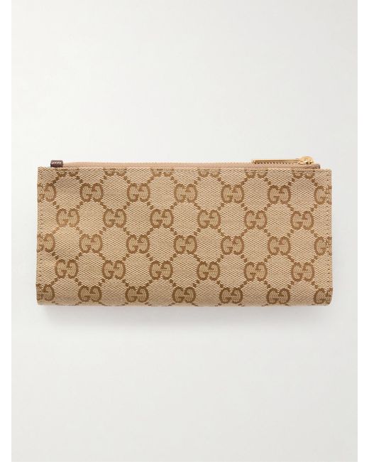 Gucci Natural Leather-Trimmed Gg Supreme-Jacquard Coated-Canvas Wallet
