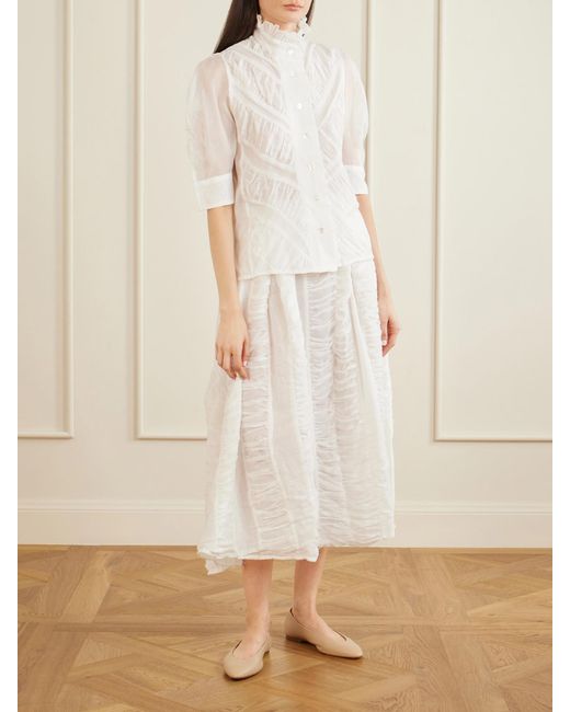 Thierry Colson White Vita Ruffled Pleated Cotton-Gauze Shirt