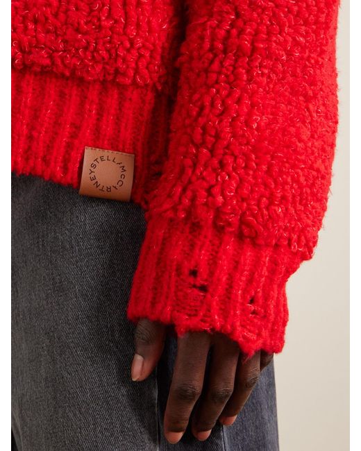 Stella McCartney Red Oversized Distressed Jacquard-Knit Wool-Blend Fleece Sweater