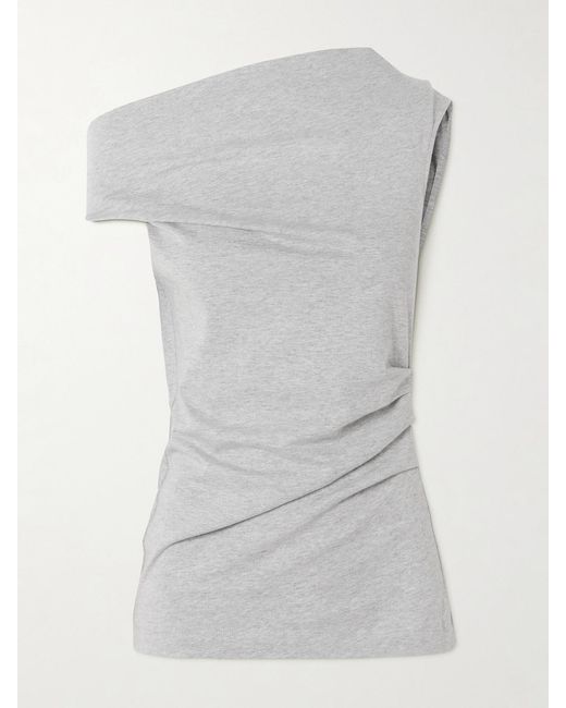 Dries Van Noten Gray Off-The-Shoulder Draped Cotton-Jersey Top