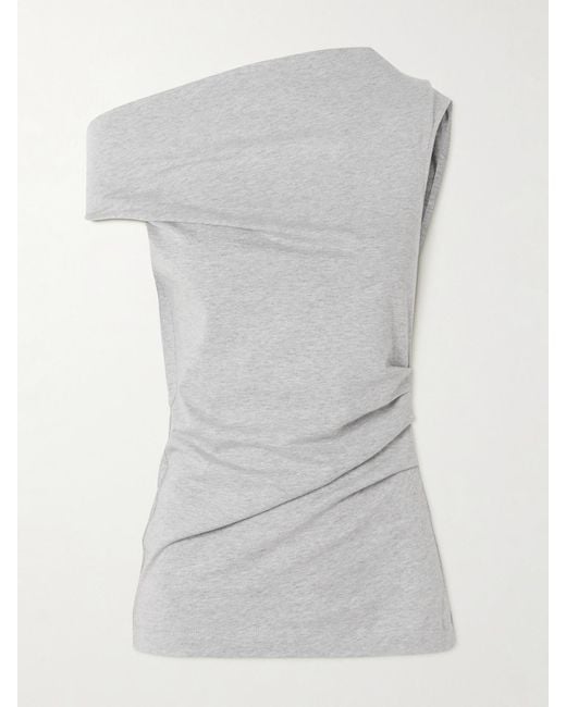 Dries Van Noten Gray Off-The-Shoulder Draped Cotton-Jersey Top