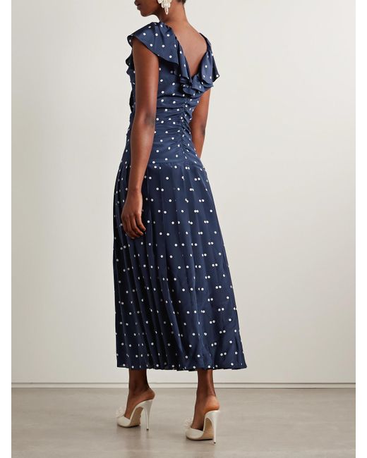 Robe Midi En Crêpe De Chine De Soie À Pois, Fronces Et Plis Alessandra Rich en coloris Blue