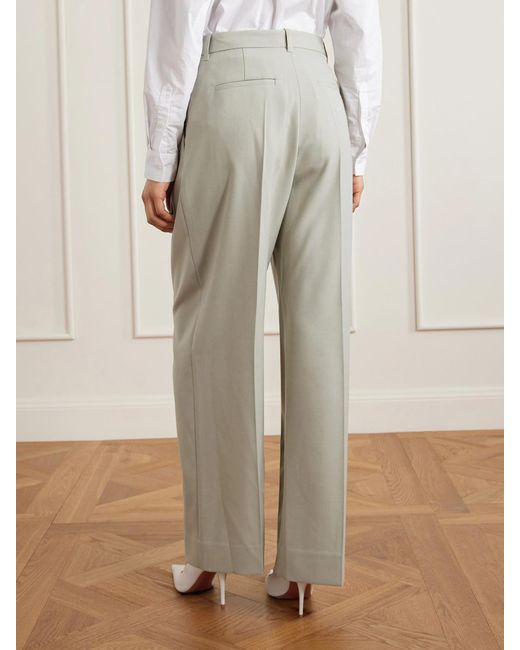 Victoria Beckham White Pleated Grain De Poudre Wide-Leg Pants