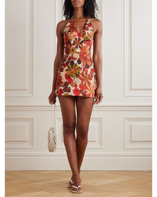 Sir Red Castella Floral-Print Linen Halterneck Mini Dress