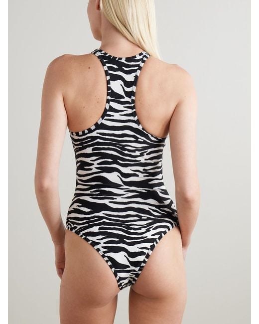 The Attico White Embellished Zebra-Print Swimsuit
