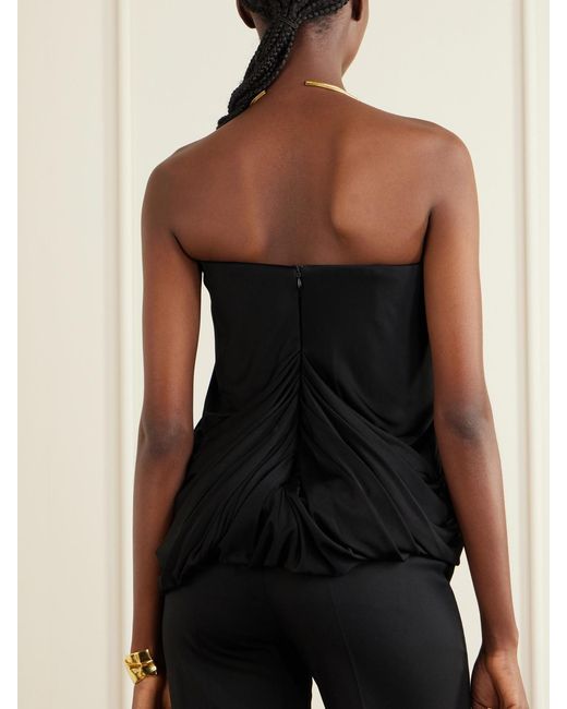The New Arrivals Ilkyaz Ozel Black Olivienne Draped Satin Bustier Top
