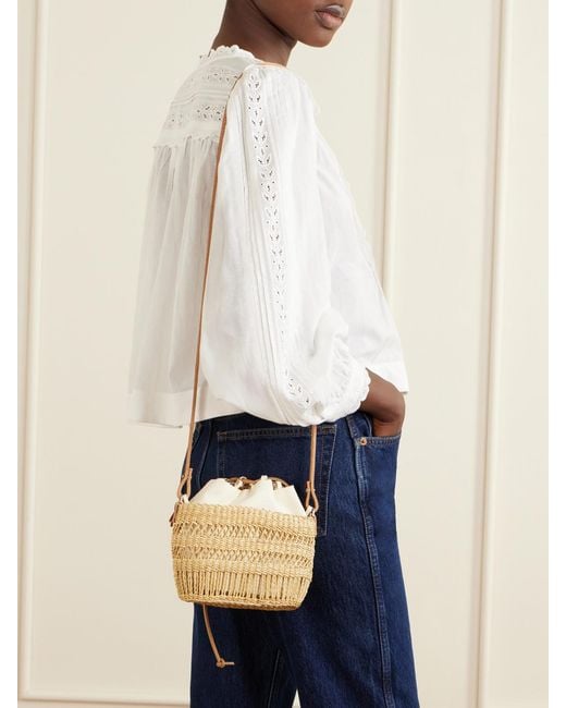 Muuñ Natural Minette Leather-Trimmed Raffia Shoulder Bag